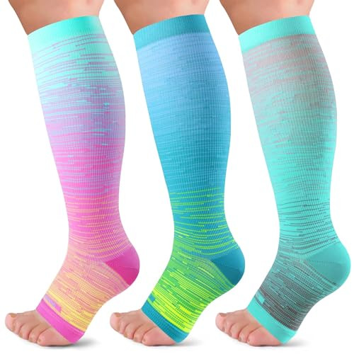 Open-Toe Compression Socks, 3 Pairs