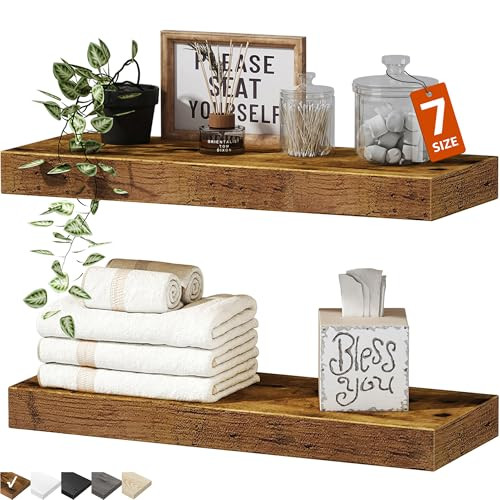 Rustic Brown Floating Bathroom Shelves (2-Pack)