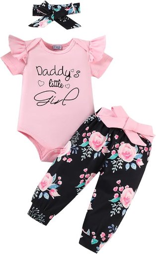 FAMIHAO Baby Girl Clothes Set Daddys Printed Ruffle Romper Top Floral Pants Newborn Infant Girl Clothing Outfit