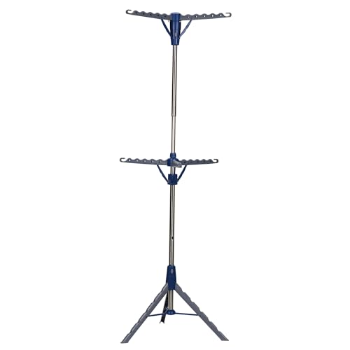 Household Essentials 5012-1 Portable 2-Tier Clothes Drying Rack Tri-pod, Silver and Blue Deal