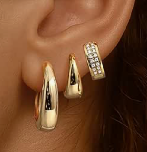 14K Gold Plated Chunky Hoop Earring Stacks