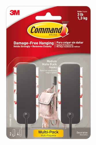 Command Medium Matte Black Wall Hook 2-Pack