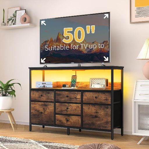 Yoobure LED TV Stand with Power Outlets and Drawers