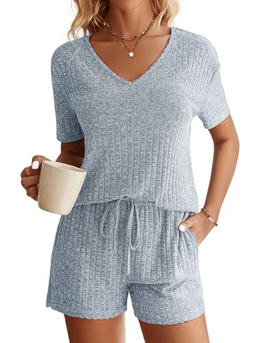Ekouaer Womens Ribbed Knit Lounge Set