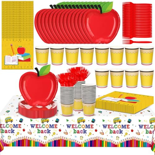 Back to School Red Apple Paper Plates Set