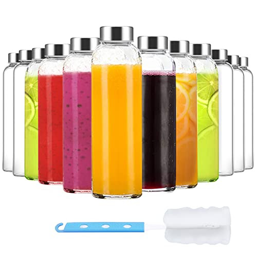 Reusable 18 Oz.  Glass Water Bottles with Stainless Steel Cap
