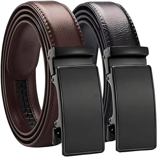 2 Pack of Leather Ratchet Belt for Men