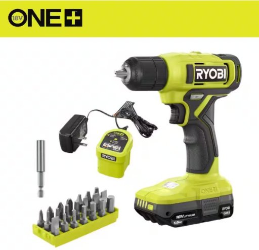 RYOBI ONE+ 18V Cordless Drill/Driver Kit w/ Battery & Charger