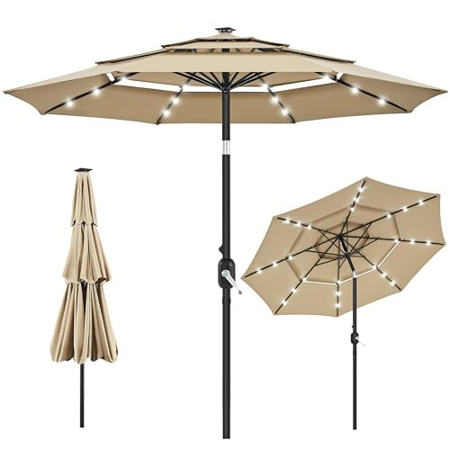 Yaheetech 10ft 3-Tier Vented Solar Patio Umbrella