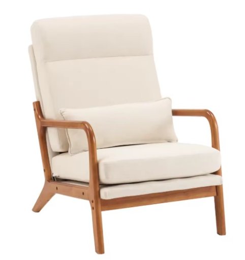High Back Solid Wood Armrest Iron Frame Linen Indoor Leisure Chair