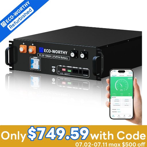 Refurbished ECO-WORTHY 5.12kWh 48V 100AH Server Rack LiFePO4 Battery