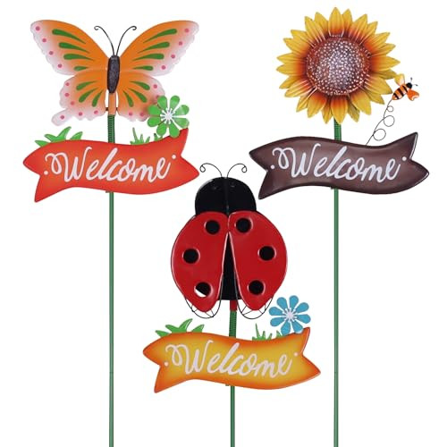 Set of 3 Metal 33” Decorative Garden Stakes