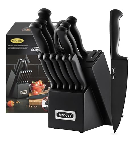 McCook 15 PC German Stainless Steel Knife Block Sets W/Built-in Sharpener