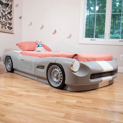 Step2 Roadster Toddler-to-Twin Bed, Transition Race Car Bed for Boys & Girls (Gray)