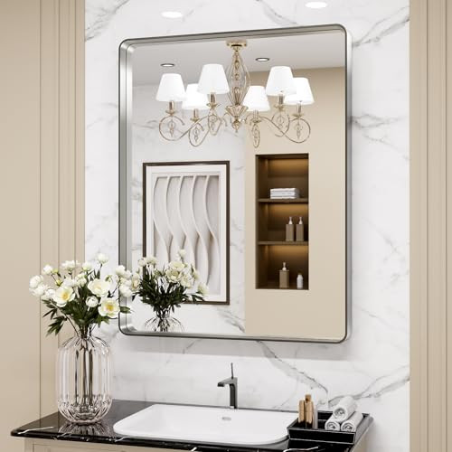 24X36 Inch Brushed Nickel Bathroom Mirror