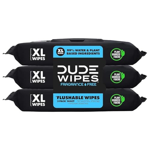 DUDE Unscented Flushable Wipes 3-Pack, 144 Count