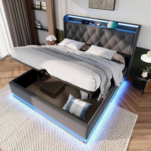 Queen Platform Bed with Hydraulic Storage