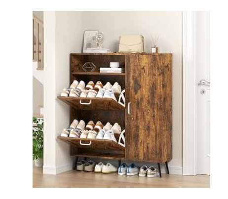 Shoe Cabinet with Flip Drawers and Side Cabinet