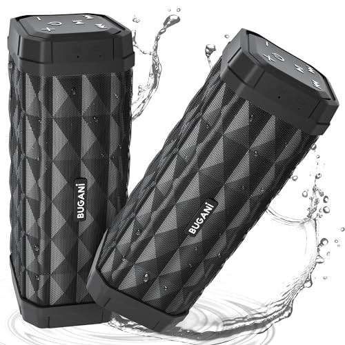 BUGANI Bluetooth Speakers, Portable True Wireless Speakers, TWS Pairing with Loud Stereo Sound,IPX5 Waterproof Built-in Mic, 24H Play Type-C,Suitable for Outdoor Speakers at Travel/Party, 2 Packs