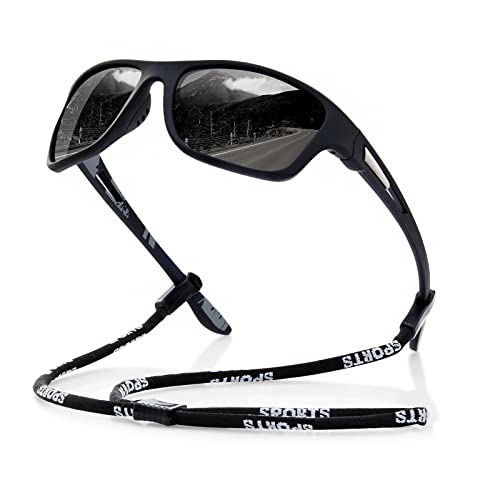 Suoso Polarized Sports Sunglasses UV400 Wrap Around Goggles (Black)