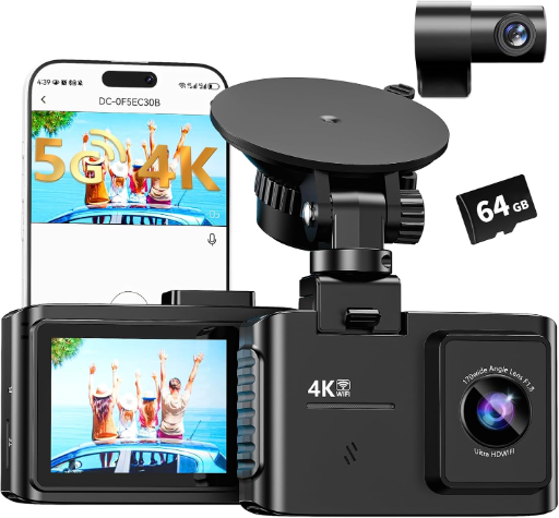 4K Dual Channel Dash Cam with 64GB Card