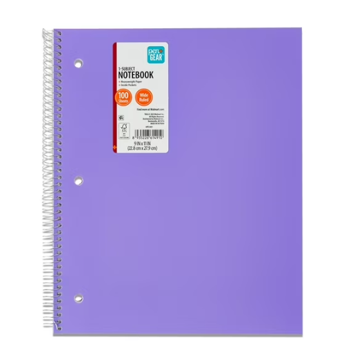 Pen+Gear Wide Ruled Poly 1-Subject Notebook