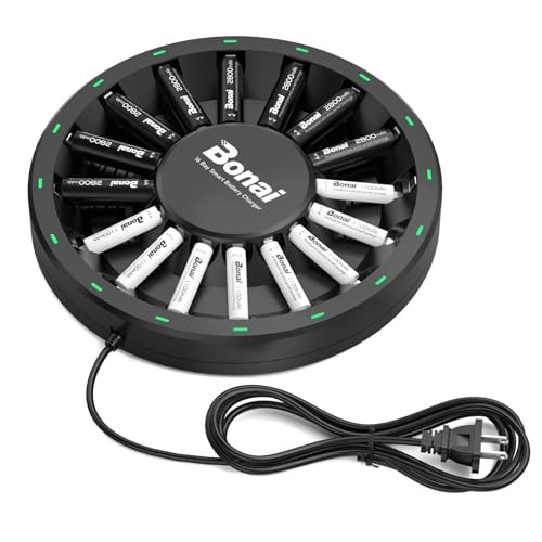 BONAI 16 Slot AA/AAA Battery Charger with 16 Batteries