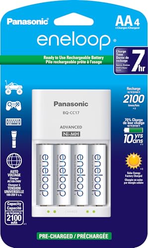Eneloop Panasonic Advanced Individual Cell Battery Charger Pack with 4 AA 2100 Cycle Rechargeable Batteries