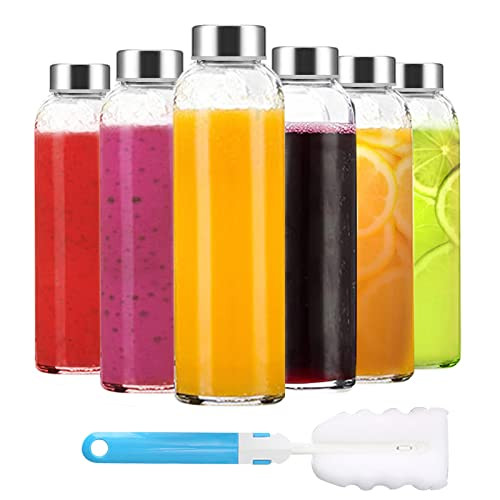 Set of 6 Clear Glass Bottles with Lids 18 Oz