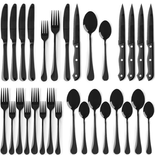 Astercook 24-Piece Black Silverware Set