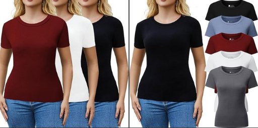 FMNNNN Fitted, Stretchy  Basic Crew NeckT-Shirts, 3Pack/5Pack