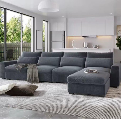 U-Style Modern Large L-Shape Feather Filled Sectional Sofa
