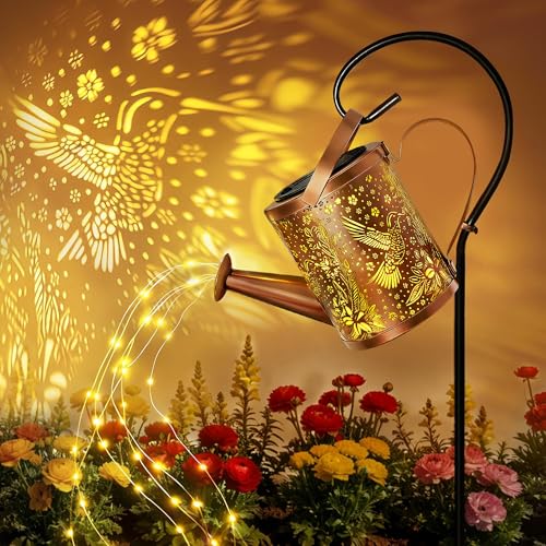 Solar Hummingbird Watering Can with Cascading Lights