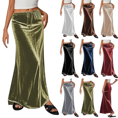 Women's Long Maxi Skirt Flowy Elegant Velvet High Waisted A-Line Mermaid Skirts