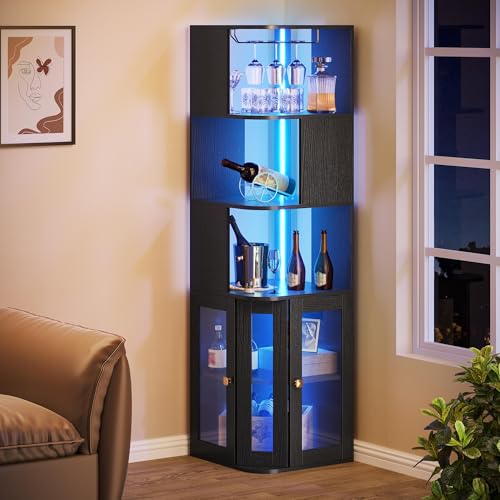 YITAHOME Corner Wine Cabinet w/ LED Lights & Glass Holder Deal