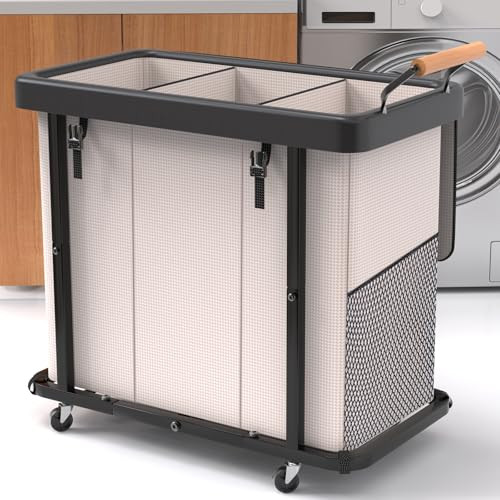 Rolling Laundry hamper with 3 Sections 
