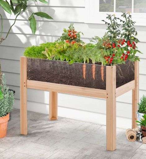 30-Inch Wooden Raised Garden Bed with Transparent Sides