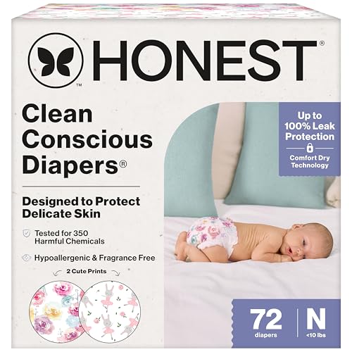 The Honest Company Comfort Dry Disposable Daytime Diapers Newborn 72 Count
