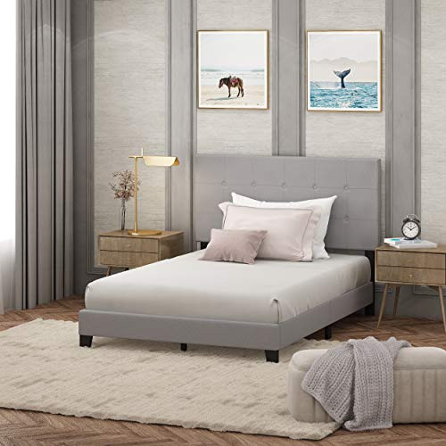 Furinno Laval Button Tufted Upholstered Platform Bed Frame