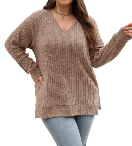 Gloria & Sarah Women’s Plus Size Long Sleeve V Neck Top