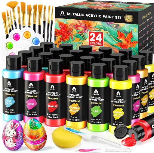 Metallic Acrylic Paint Set with Brushes, Knives & Palette