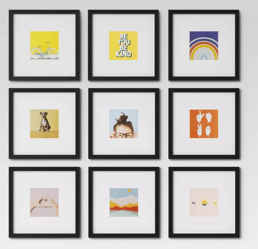 Gallery Frames 10" x 10" Matted to 5" x 5" (Black) - Set of 9