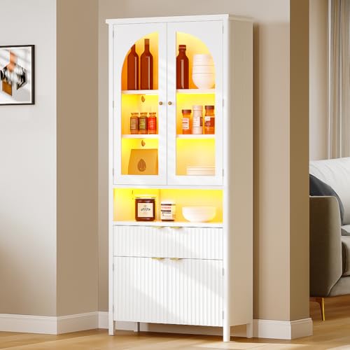 DWVO 72" Tall Kitchen Pantry Cabinet with LED Lighting