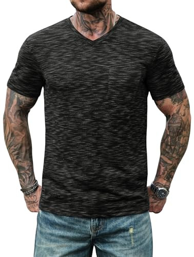 VOGSTART Men's V Neck T-Shirt with Pocket