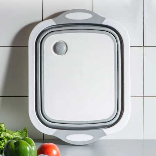 Collapsible Cutting Board Basket with Drainage Plug