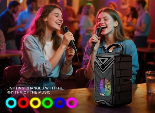 Portable Bluetooth Karaoke Speaker W/Microphone & RGB Lights