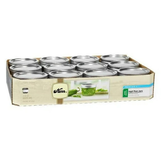 12 Count Kerr Canning Jars, Wide Mouth Half-Pint Mason Jars with Lids and Bands