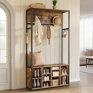 VASAGLE Hall Tree with Bench and Shoe Storage