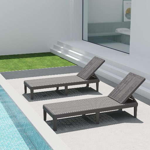 2 PC 5 Position Reclining Outdoor Chaise Lounge Chair Set