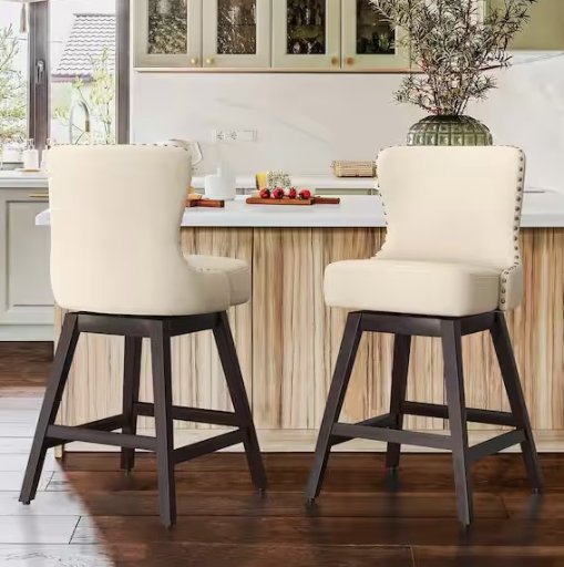 OrangeOne Zola 26 in. off-white Wood Frame Fabric Upholstered Swivel Bar Stool (Set of 2)